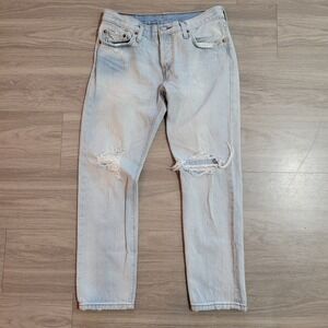 Levis 501 Custom Tapered Distressed Light Wash Jeans Tag 26x32(Actual 29x27.5)
